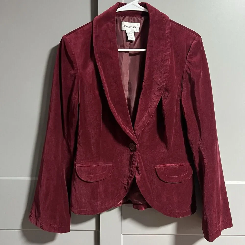 Newport News Women Velvet One Button Blazer Red US 10 Date Night Romantic